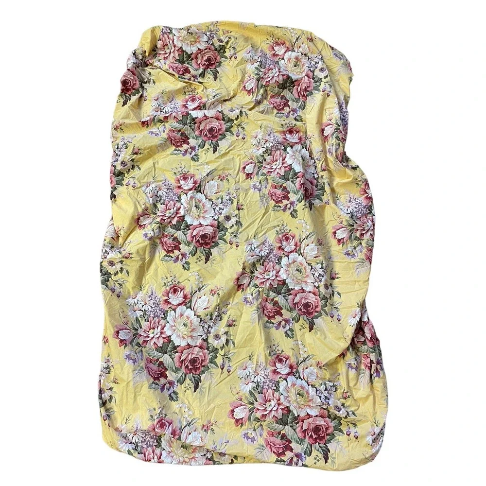 Ralph Lauren Brooke Yellow Floral Fitted Sheet Twin Cotton Cottage Country